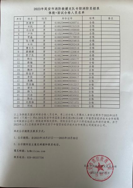 延安消防队员体能_面试合格人员公示名单盖章版